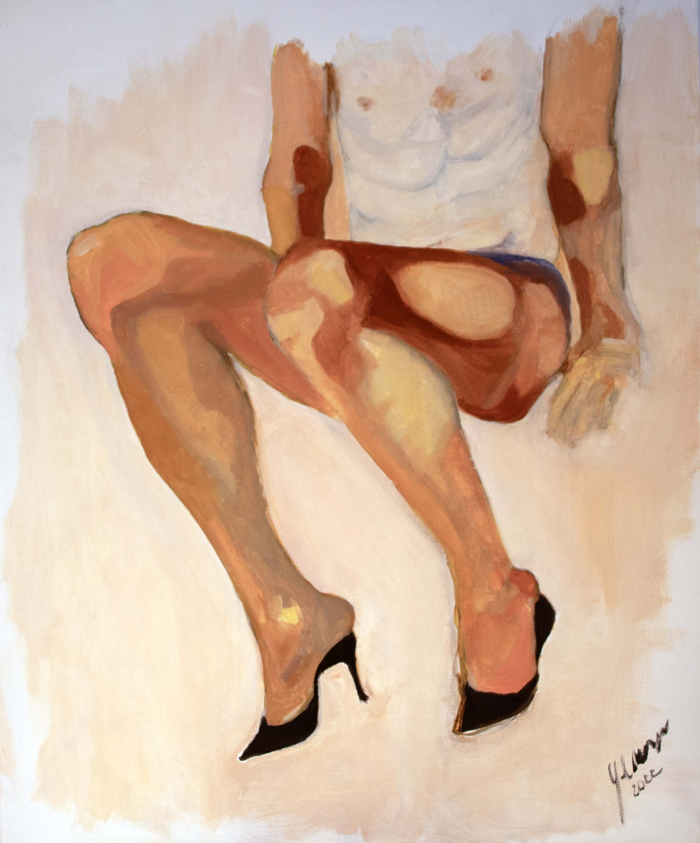 Home amb sabates — Oli sobre tela